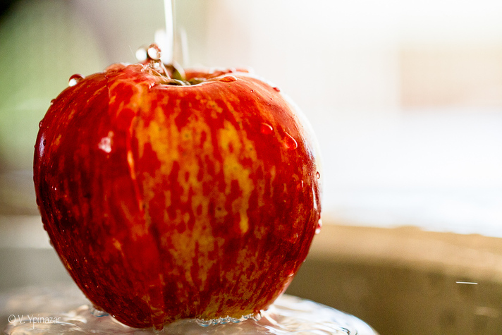 Picture, apple, red, red apple, water, water drops, macro lens,
